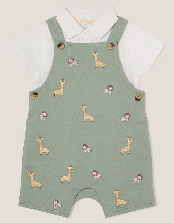 Newborn Giraffe Dungaree Set, Green (GREEN), large