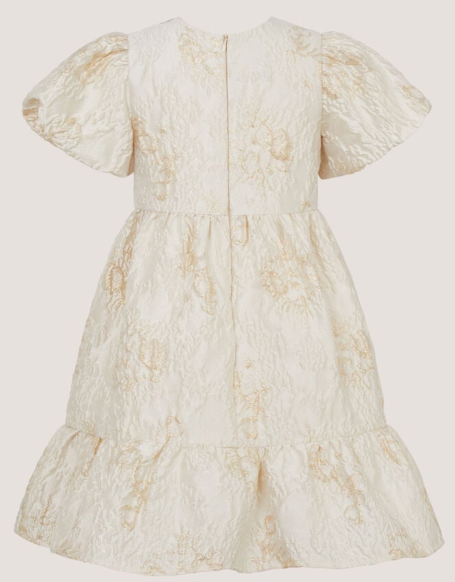 Josephine Puff Sleeve Jacquard Party Dress, Gold (GOLD), large