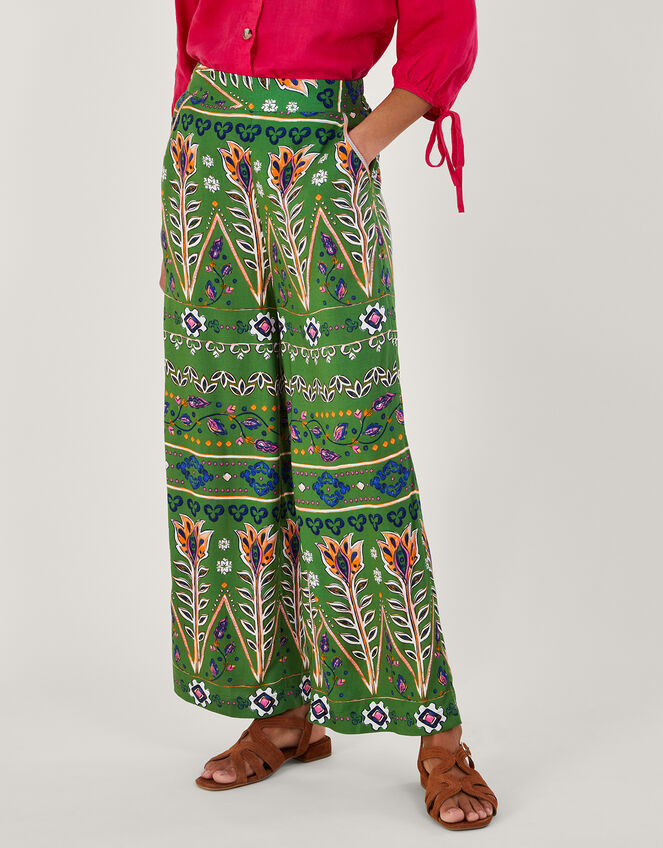 Loose Print Trousers in LENZING™ ECOVERO™, Green (KHAKI), large