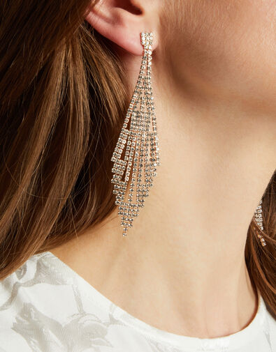 Diamante Diamond Fringe Drop Earrings, , large