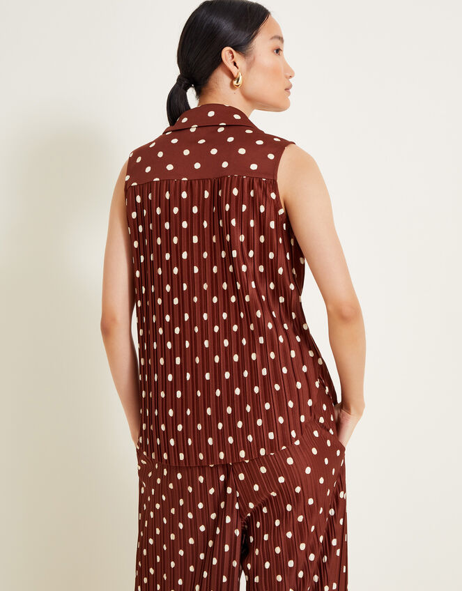 Paris Spot Plisse Top, Brown (BROWN), large