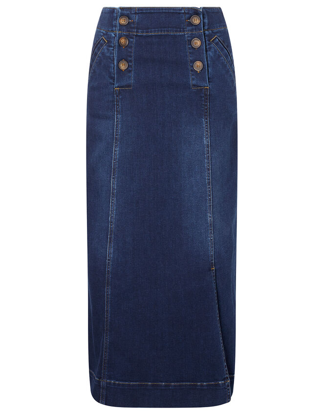 Slim Denim Midi Skirt, Blue (BLUE), large