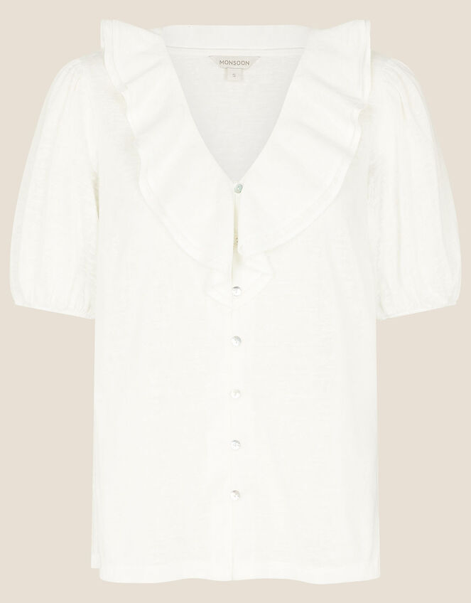 Leandra Ruffle Collar Jersey Blouse, Ivory (IVORY), large