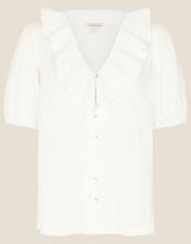 Leandra Ruffle Collar Jersey Blouse, Ivory (IVORY), large