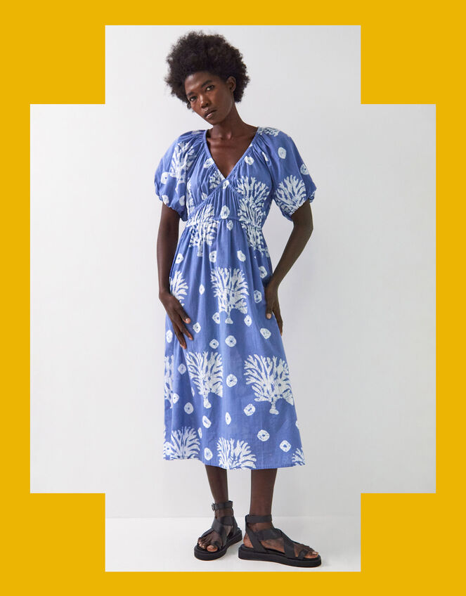 East Lottie Batik Print Midi Dress, Blue (BLUE), large