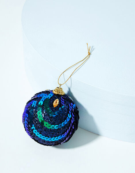 Peacock Sequin Christmas Bauble, , large