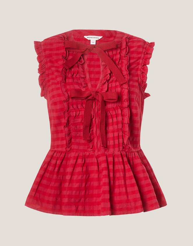 Bea Sleeveless Gingham Frill Top , Pink (PINK), large
