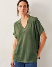 Cloe Knitted Collar Top, Green (KHAKI), large
