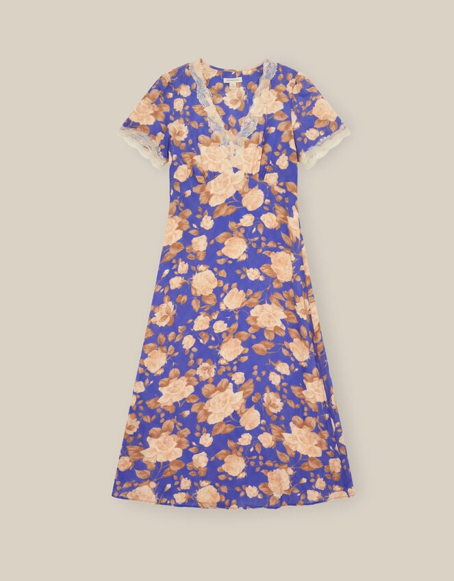 Lori Lace Floral Satin Midi Dress, Blue (BLUE), large