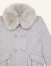 Tweed Faux Fur Collar Coat, Grey (GREY), large
