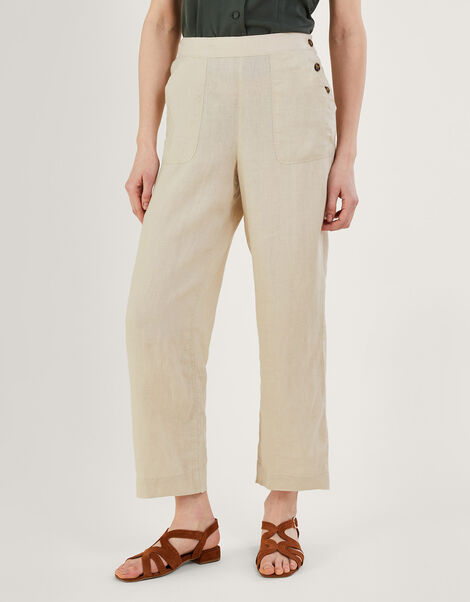 Pull-On Trousers in Linen Blend Natural, Natural (NATURAL), large