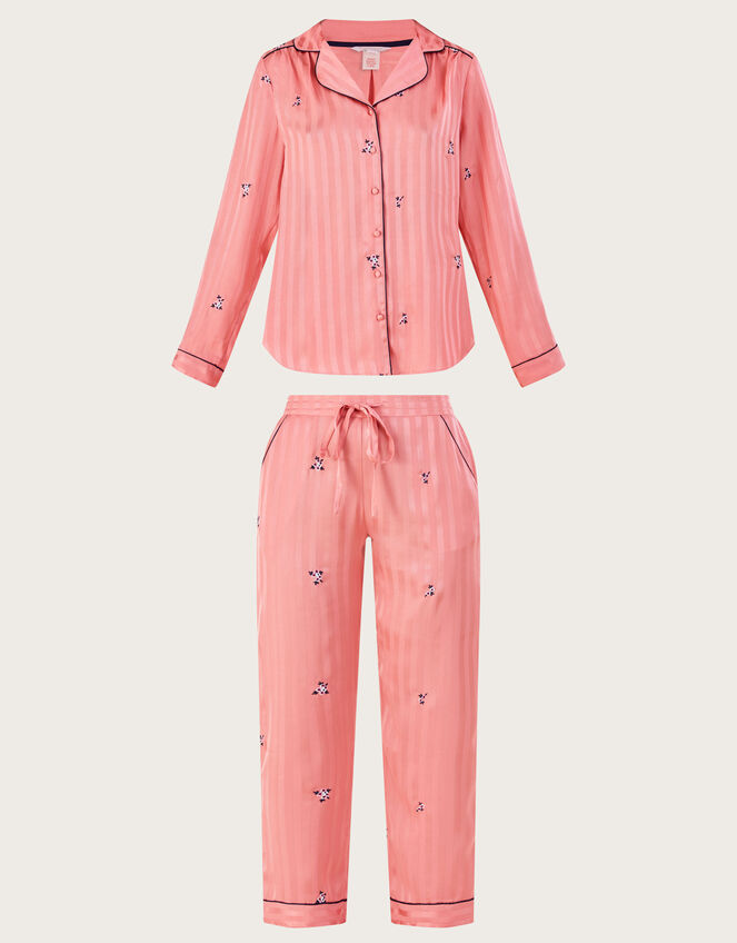 Stripe Embroidered Pyjama Set in Recycled Polyester, Pink (PINK), large