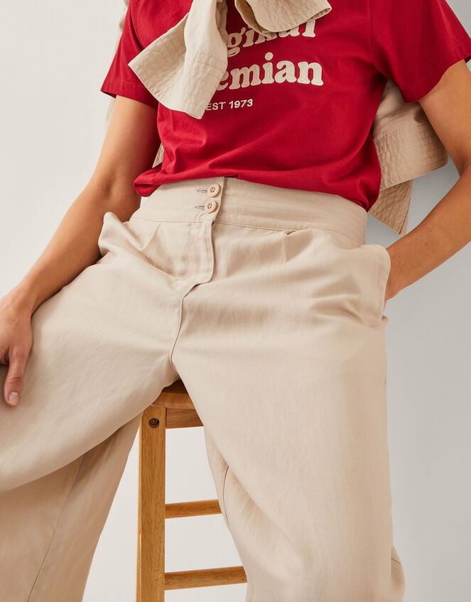 Frida Linen Blend Wide Leg Trousers, Natural (NATURAL), large
