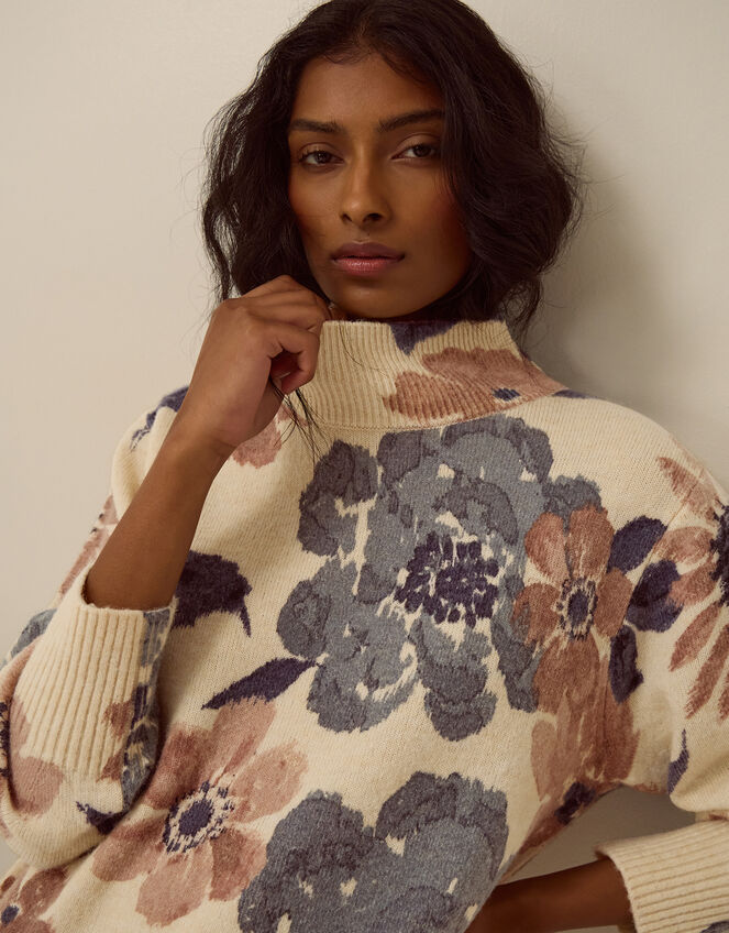 Olive High Neck Floral Jumper, Ivory (IVORY), large