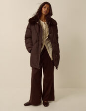 Iona Faux Fur Collar Padded Coat, Brown (CHOCOLATE), large