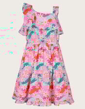 Asymmetrical Frilly Floral Dress, Pink (PINK), large