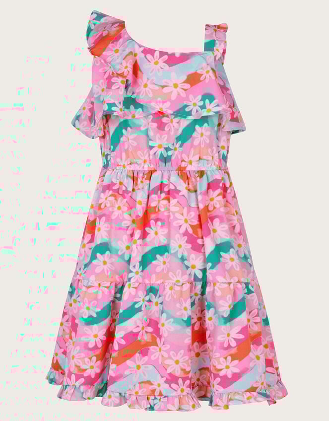 Asymmetrical Frilly Floral Dress, Pink (PINK), large