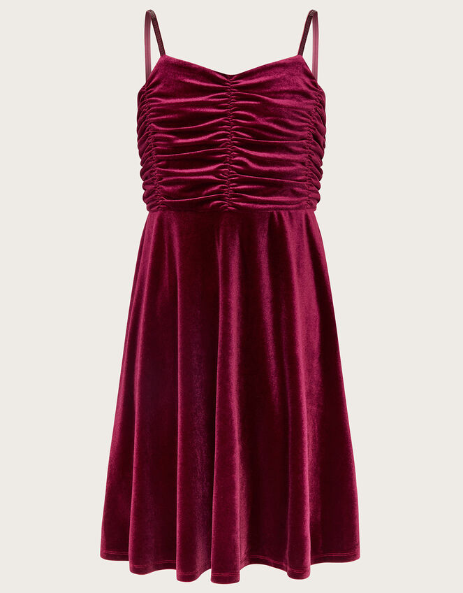 Velvet Ruched Strappy Prom Dress, BURGANDY, large