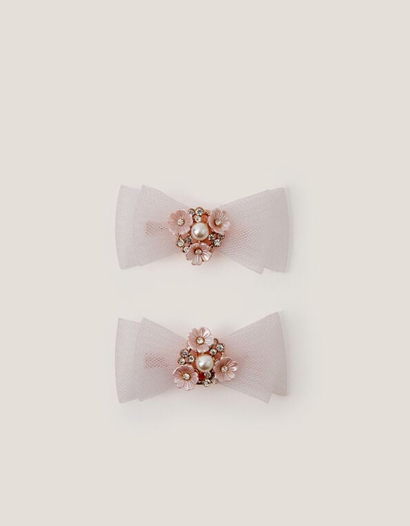 2-Pack Flower Mesh Bow Hair Clips, , large