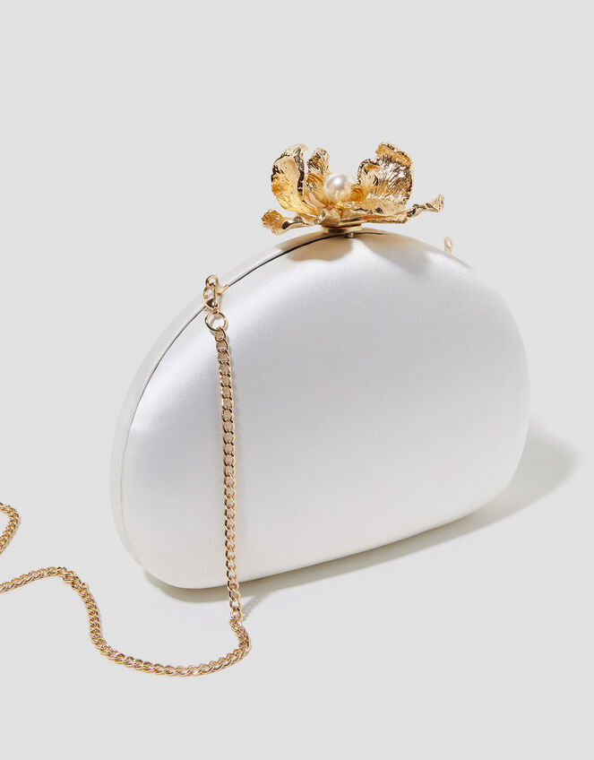 Sara Satin Flower Clip Clutch Bag, , large