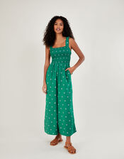 Geometric Print Cut-Out Jumpsuit in LENZING™ ECOVERO™, Green (GREEN), large