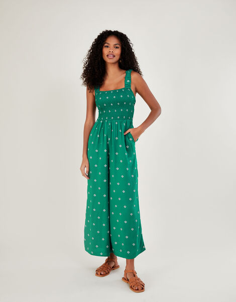 Geometric Print Cut-Out Jumpsuit in LENZING™ ECOVERO™ Green, Green (GREEN), large