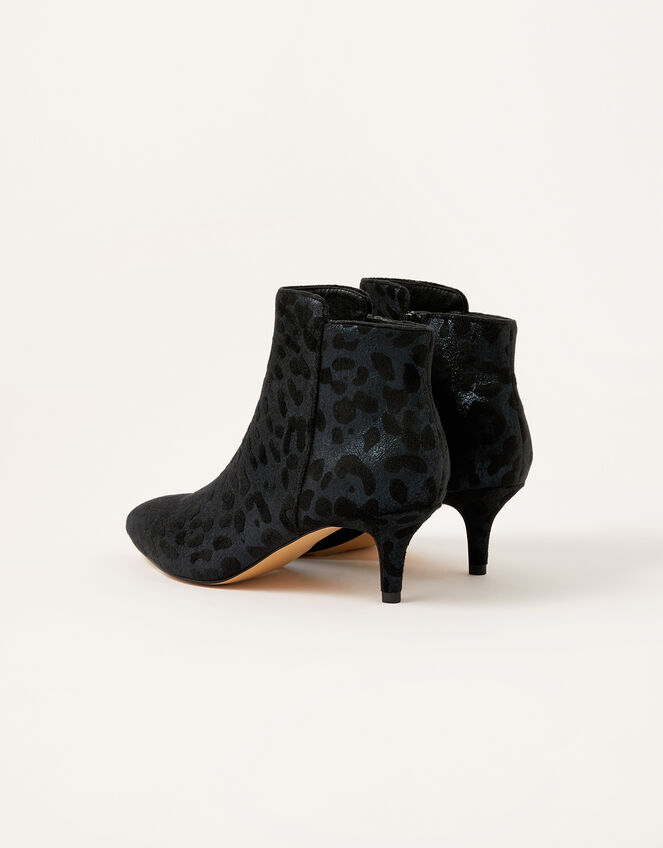 Leopard Print Heeled Ankle Boots, Black (BLACK), large