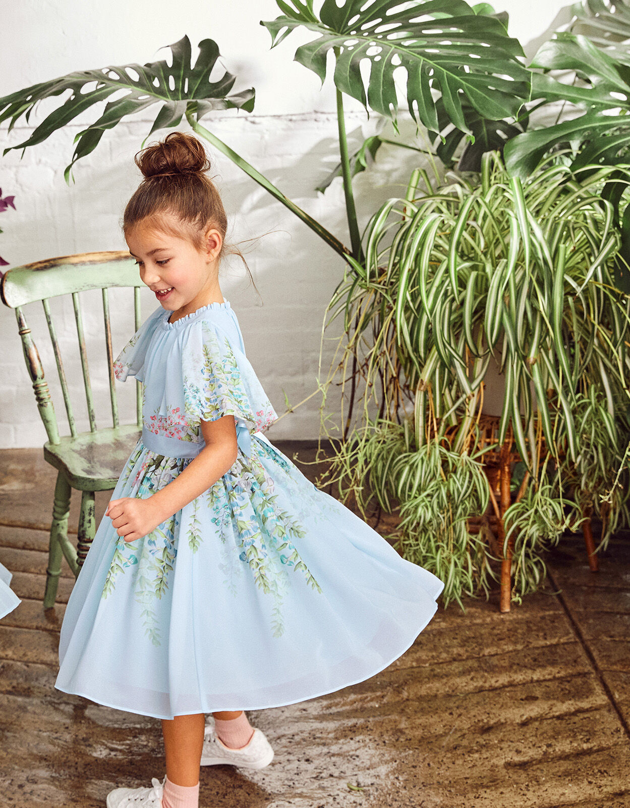 Hyacinth Print Angel Sleeve Dress Blue Girls Dresses Monsoon Global
