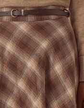 Bettie Check Woven Cotton Midi Skirt, Brown (BROWN), large