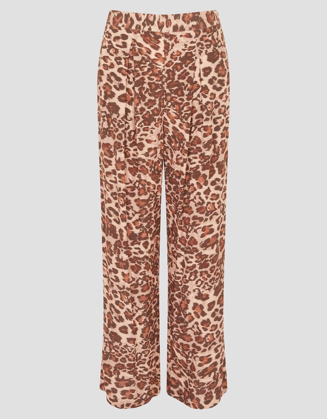 Arielle Leopard Print Trousers, Brown (BROWN), large