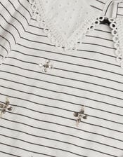 Jewel Stripe Collar Top, Ivory (IVORY), large