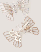 2-Pack Rhinestone Spring Butterfly Hair Clips, Silver (SILVER), large
