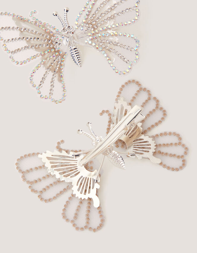2-Pack Rhinestone Spring Butterfly Hair Clips, Silver (SILVER), large