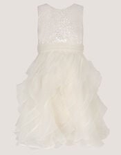 Sequin Embellished Ruffle Party Dress, White (WARM IVORY), large