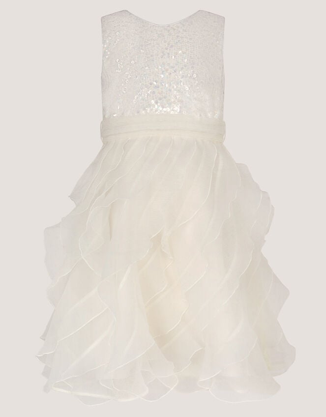 Sequin Embellished Ruffle Party Dress, White (WARM IVORY), large