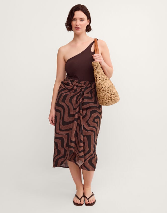 Callie Thorpe x Monsoon One-Shoulder Shaping Swimsuit, Brown (BROWN), large