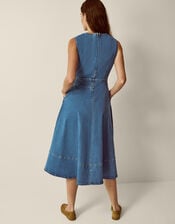Ella Sleeveless Denim Midi Dress, Blue (MID AUTHENTIC BLUE), large