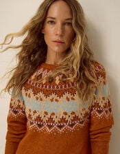 Frey Fair Isle Jumper, Orange (RUST), large