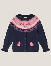 Unicorn Fair Isle Cardigan, Blue (NAVY), large
