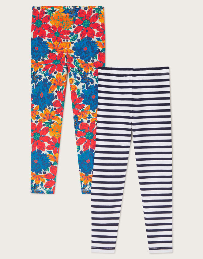 2-Pack Floral Stripe Leggings, Multi (MULTI), large