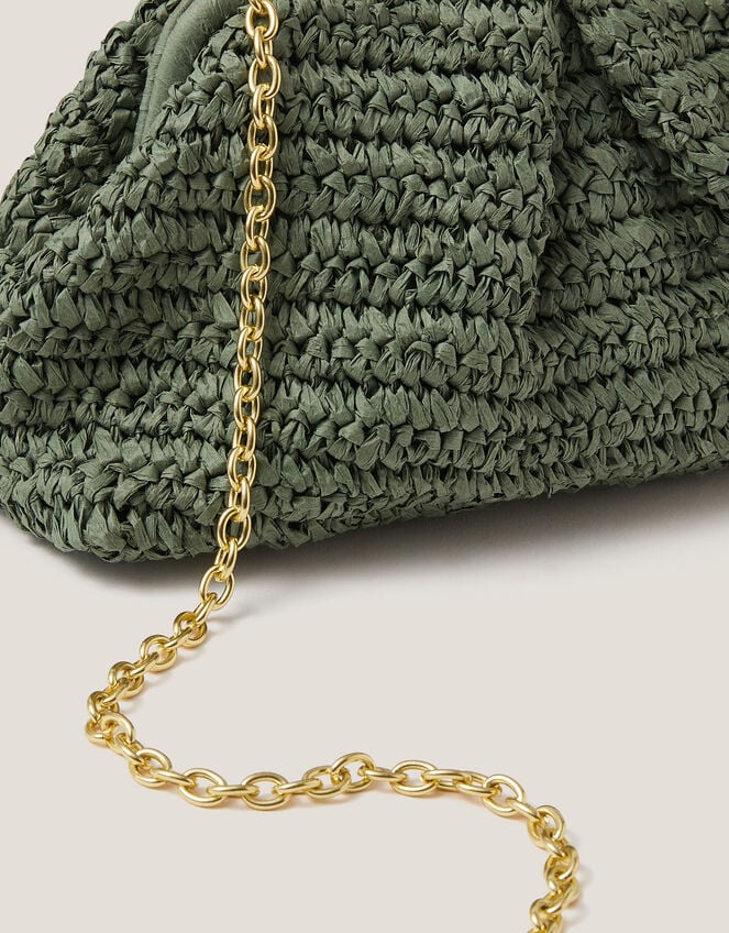 Lana Raffia Clutch Bag, Green (SAGE), large