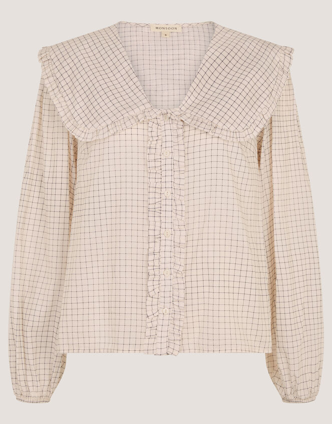 Lily Peter Pan Collar Check Shirt, Ivory (IVORY), large