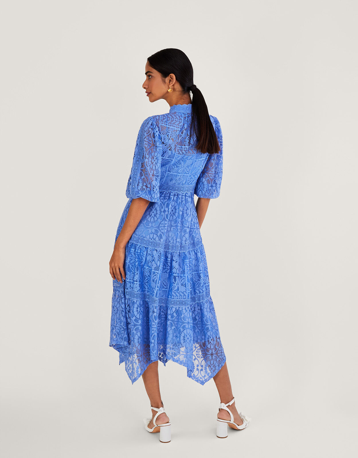 Rhea Lace Hanky Hem Shirt Dress Blue