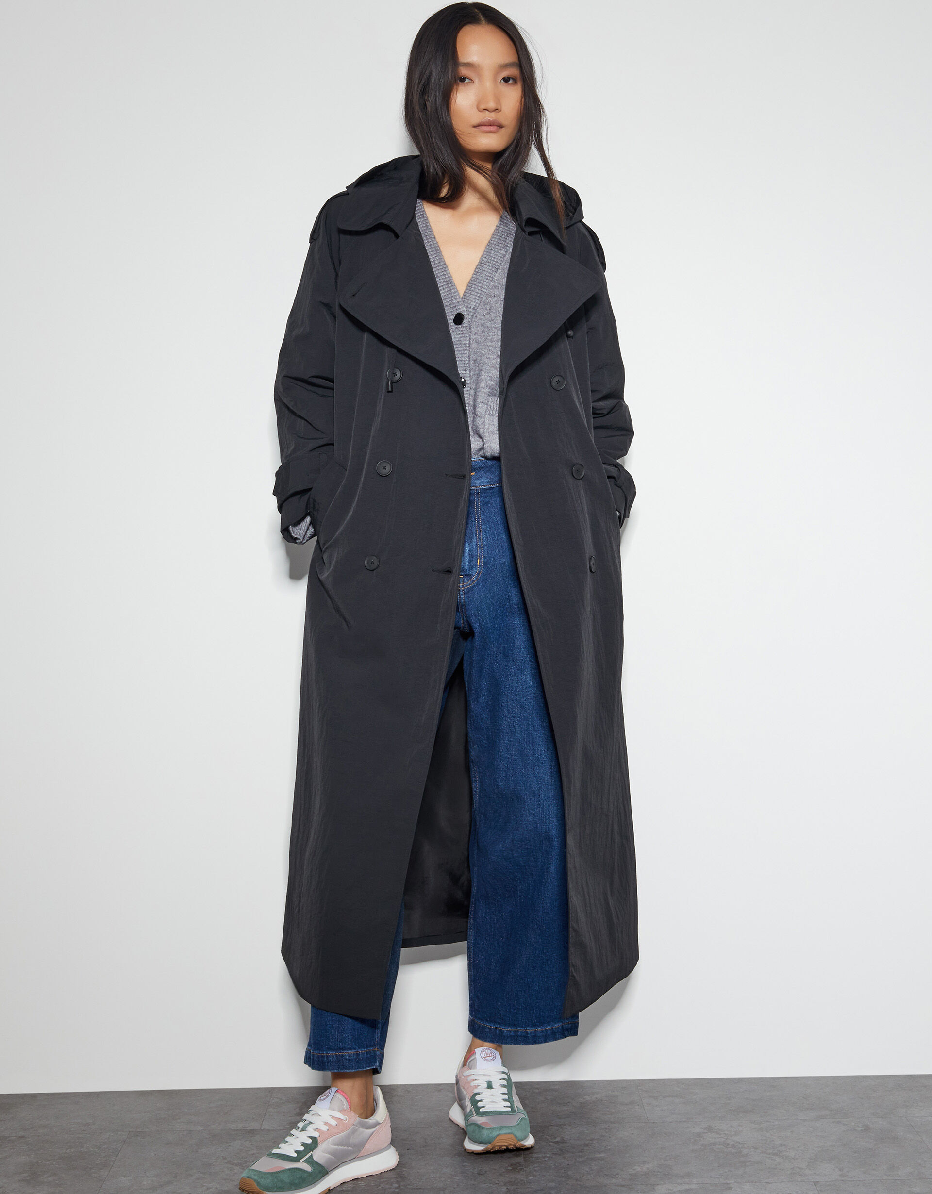 Mimi Longline Trench Coat Black