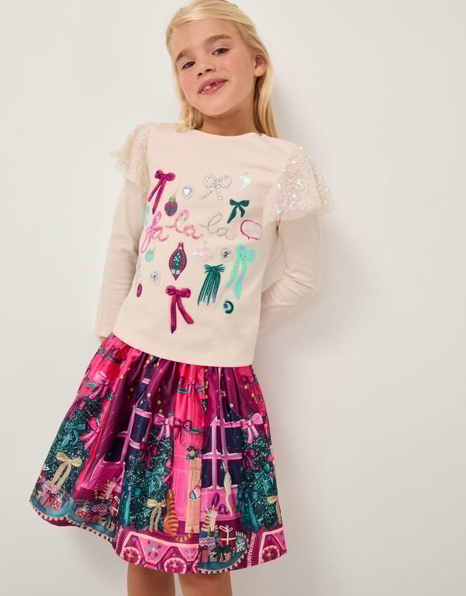 Christmas Scene Satin Skirt, Pink (PINK), large