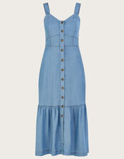 Tiered Denim Midi Sundress, Blue (DENIM BLUE), large