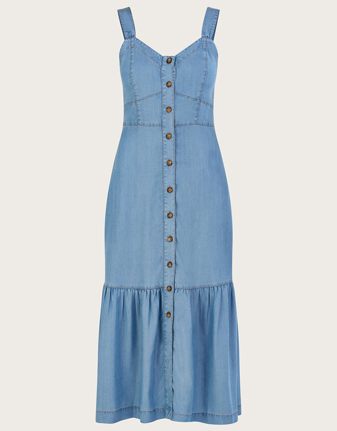 Tiered Denim Midi Sundress, Blue (DENIM BLUE), large