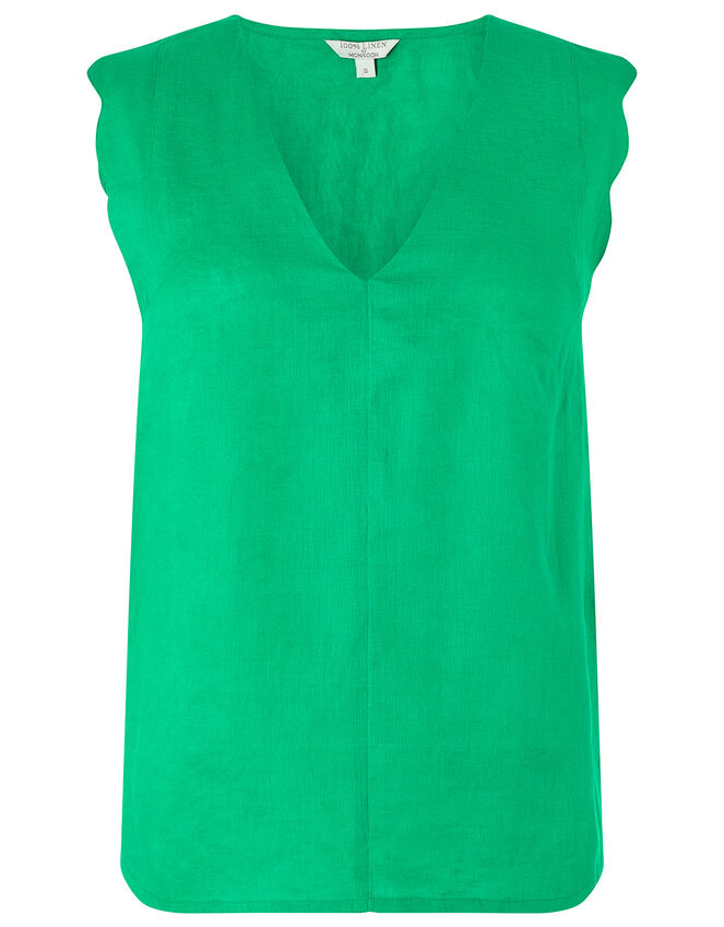 Lotus Scallop Sleeveless Top in Pure Linen, Green (GREEN), large