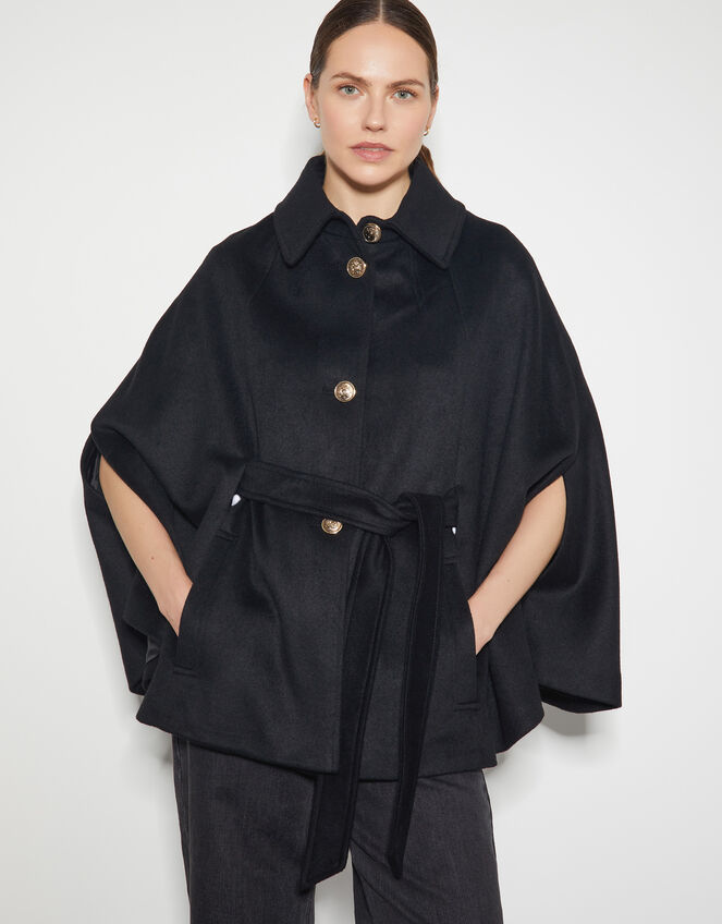 Cecily Military Cape Coat, Black (BLACK), large