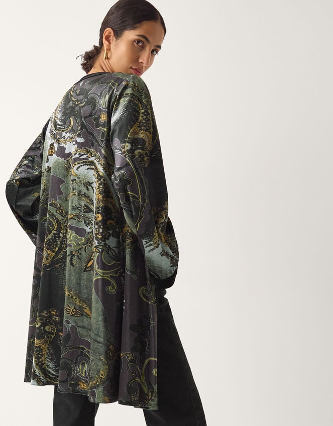 Delta Print Velvet Kimono, Black (BLACK), large